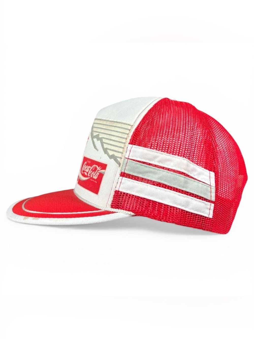 Vintage 1988 Calgary Winter Olympics Coca Cola Three Stripe TruckerSnapback Hat - Picture 2 of 7